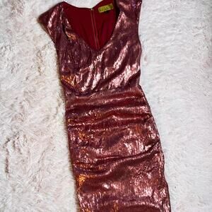 Burgundy Red Sequin Glam McBling Fairy Sparkle Celestial Whimsygoth Mini‎ Dress